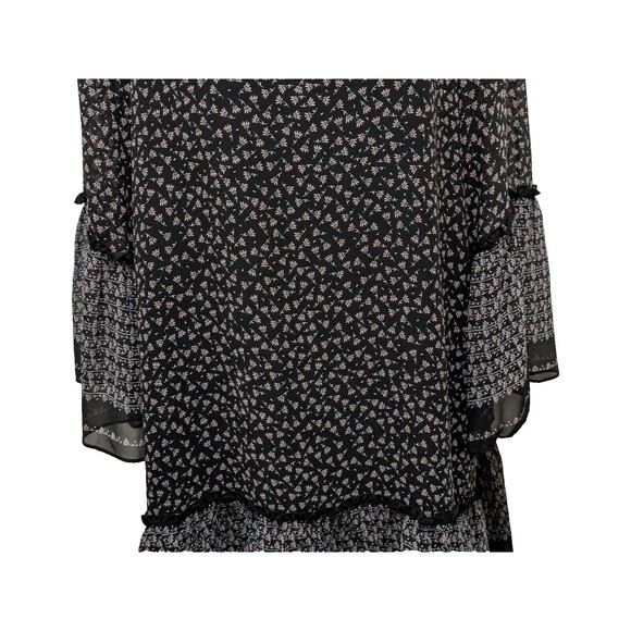 Max Studio Dress L Black Print Scoop  Flared Sleeve Tiered Bohemian Peasant Nice - Picture 7 of 16
